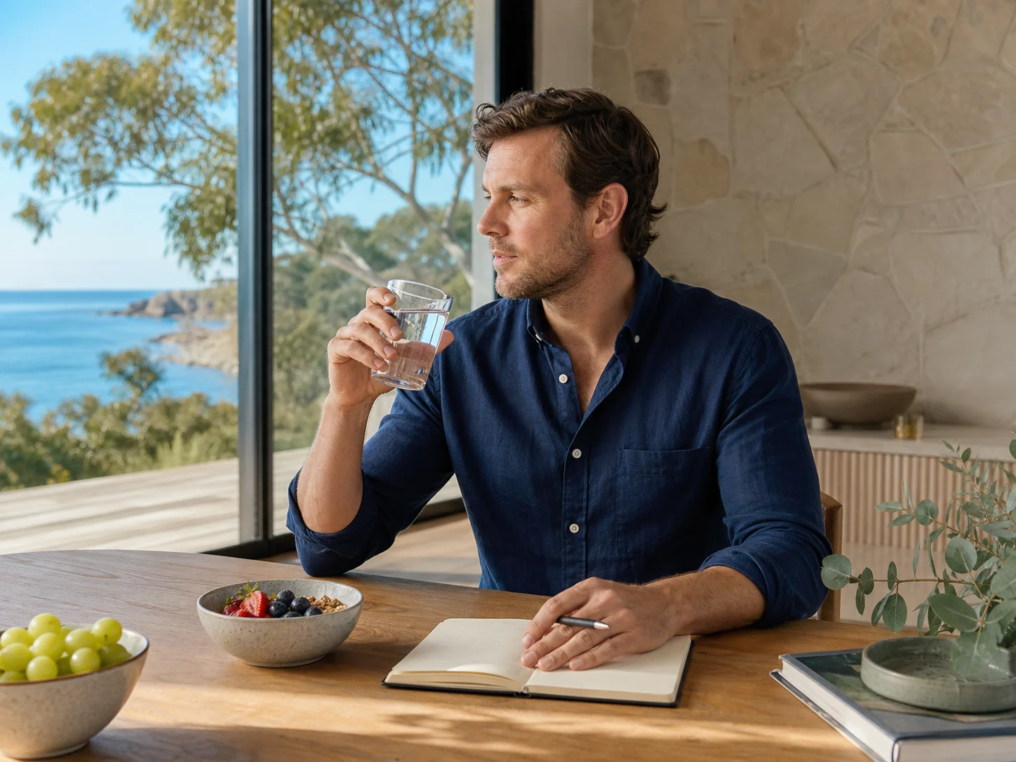 An Australian morning routine at a coastal breakfast table