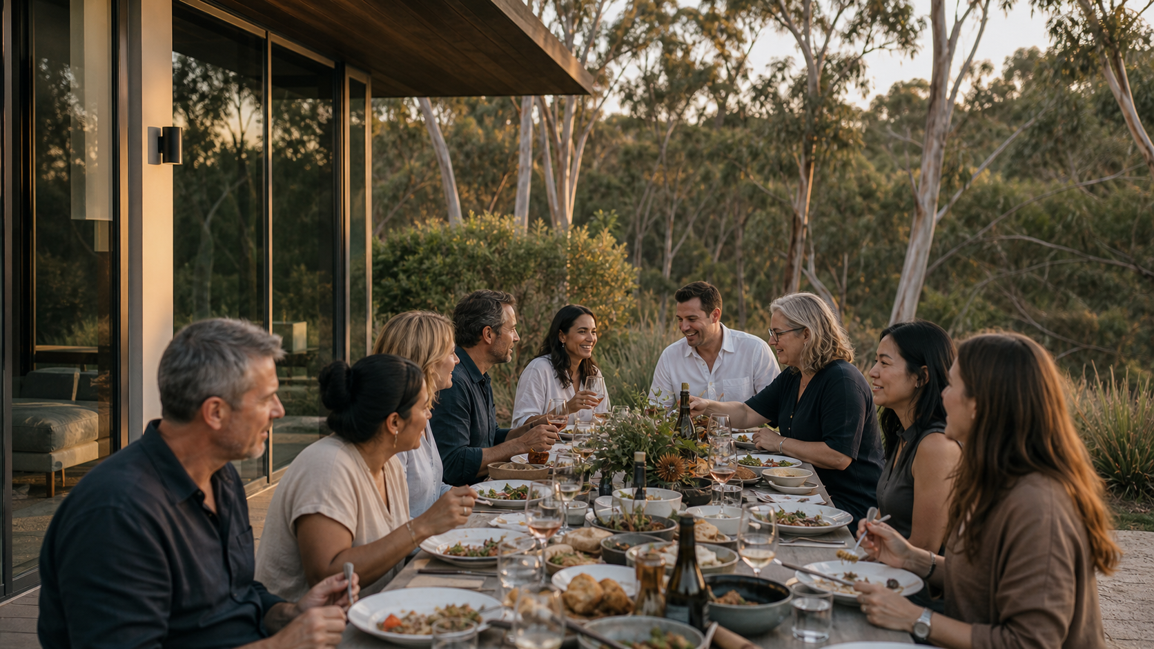 People gathering around an outdoor table